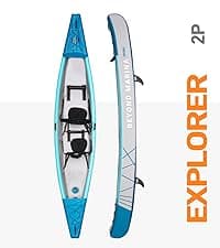 Inflatable Kayak 2 Person Adult - BEYOND MARINA Tandem Kayak with Drop Stitch Floor, Touring Kayak with Aluminum Paddles, Seats, Footrests, Pump, Fins, Adventurer 12.5ft