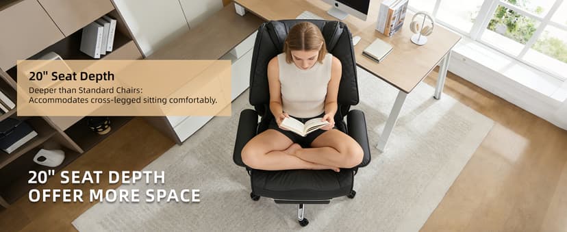 EXCEBET Big and Tall Office Chair 400lbs Wide Seat, Leather High Back Executive Office Chair with Foot Rest, Ergonomic Chairs Lumbar Support for Lower Back Pain Relief (Grey)