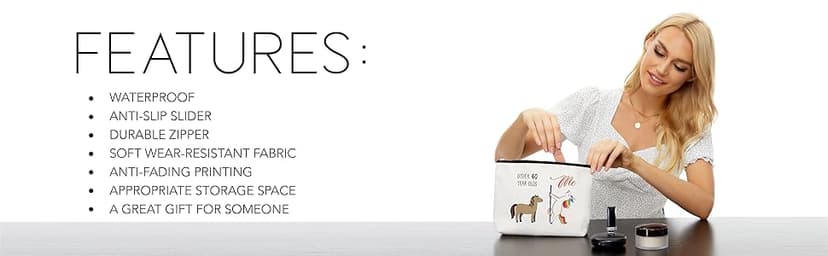 Blue Leaves 50th Birthday Gifts for Women - 1975 Birthday Gifts for Women, 50 Years Old Birthday Gifts Makeup Bag for Mom, Wife, Friend, Sister, Her, Colleague, Coworker(Makeup bag-50th Unicorn)