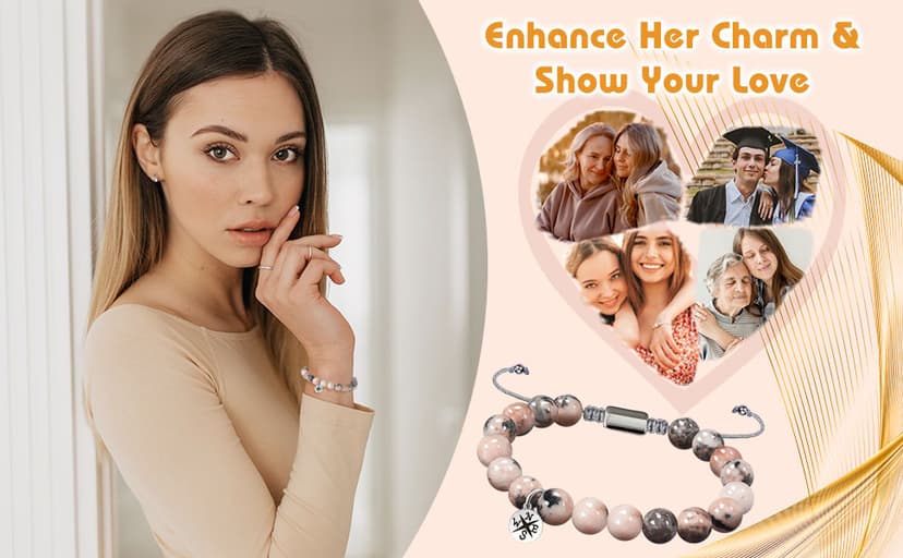 Stocking Stuffers for Teens, Christmas Gifts for Mom from Daughter Beaded Bracelets for Women Teen Girl Gifts Adjustable Charm Link Bead Birthday Graduation Gift for Her Girlfriend Sister