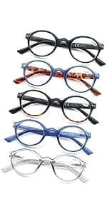 OLOMEE Blue Light Blocking Reading Glasses Women Round Readers Cute Cheaters for Small Head&Face Black/Clear/Tortoiseshell