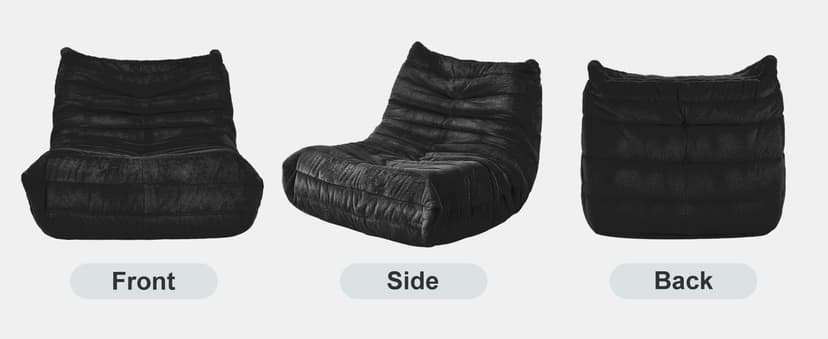Bean Bag Chairs for Adults Giant Bean Bag Chair Memory Foam BeanBag Chair Bean Bag Sofa with Filler Faux Fur Fireside Beanbags Lazy Sofa for Living Room Bedroom Office (Black Plush, Single)