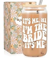 Fairy's Gift Wifey Era Cup, Wedding, Bride Gifts for Her, Bridal Shower, Engagement Gifts for Women, Couples, 16 oz Coffee Glass Cups w/Lids Straws, Bachelorette Presents for Bride to be, Future Mrs