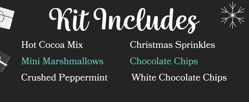 Hot Cocoa Bar Kit by Happy Packs, Includes Hot Cocoa Mix, Mini Marshmallows, Crushed Peppermint Candy, Chocolate Chips, White Chocolate Chips & Christmas Sprinkles, Premium Hot Chocolate Gift Sets