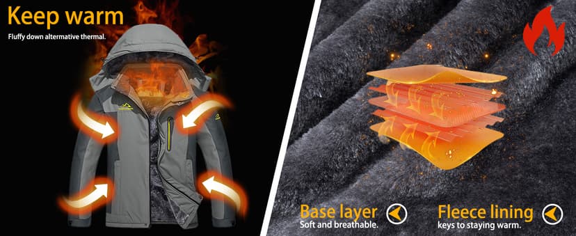 TACVASEN Men's Winter Ski Jacket Waterproof Snow Coats Snowboard Fleece Lining Jacket Warm Parka with Hooded