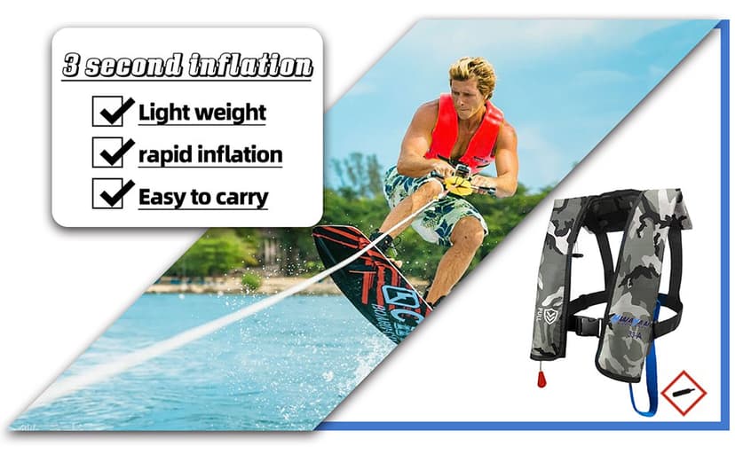 VOGUCCLO Automatic/Manual Inflatable Life Jacket| Inflatable PFD Kayak Vest Adult| Life Vest for Adults| Outdoor Water Sports| Supports up to 330 lbs|33g of Carbon Dioxide Cylinder