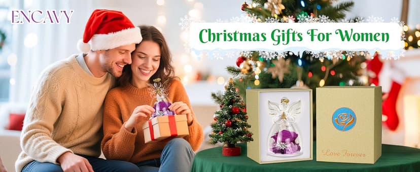 Christmas Rose Gifts for Women,Fresh Flowers for Delivery,Birthday Gifts for Women Mom,Preserved Flowers in Glass Angel Figurine,Angel Christmas Rose Gift for Grandma,Purple Gift Valentines