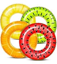 JOYIN Inflatable Swim Tube Raft (3 pack) with Summer Fruits Painting, Pool Toys for Swimming Pool Party Decorations