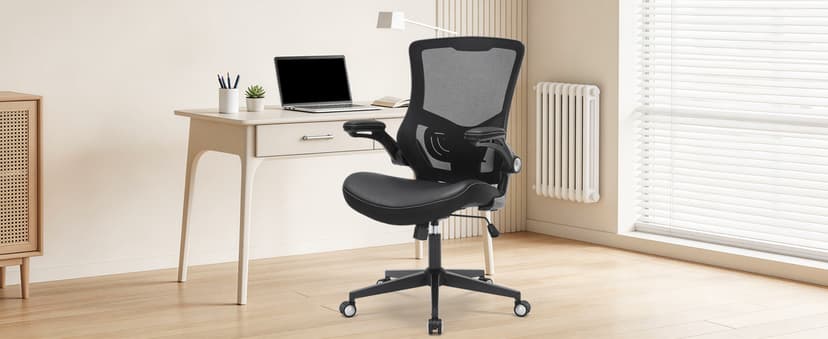 Office Chair, Ergonomic Desk Chair with Adjustable Lumbar Support, Breathable Mesh Computer Chair with Flip-up Armrests, 350lbs Comfy Swivel Task Chairs for Home Office, Black