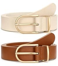 VONMELLI 2 Packs Women Leather Belts for Jeans Fashion Leather Ladies Waist Belt