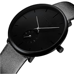 FIZILI Mens Watches Ultra-Thin Minimalist Waterproof-Fashion Wrist Watch for Men Unisex Dress with Leather Band