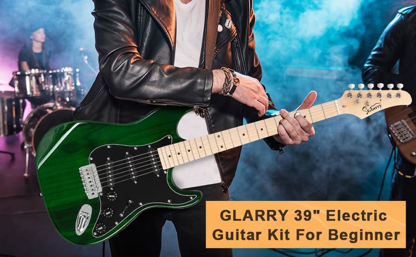 GLARRY Full Size Electric Guitar for Music Lover Beginner with 20W Amp and Accessories Pack Guitar Bag (GREEN, 39" Right Handed)