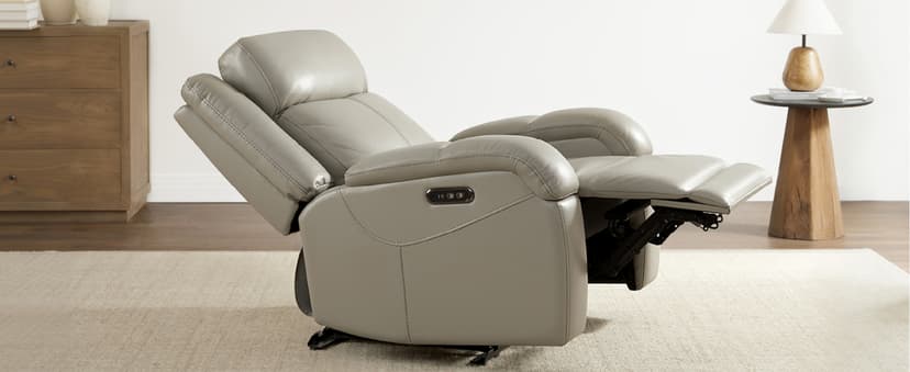 Watson & Whitely Genuine Leather Power Recliner Chairs for Adults, Wall Hugger RV Recliner with Power Headrest & Charging Ports, Electric Recliner Sofa Chair for Living Room, Grey