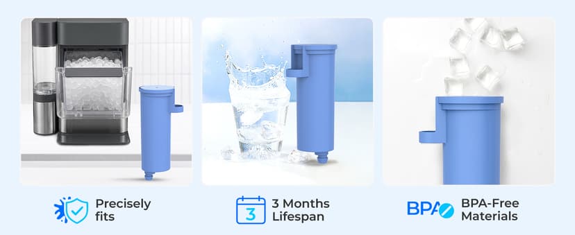 Waterdrop C33 Ice Maker Water Filter, Replacement for GE® Profile Opal Nugget Ice Maker Water Filter, Scale Inhibiting, with Ring Pull, BPA-Free, 3 Pack