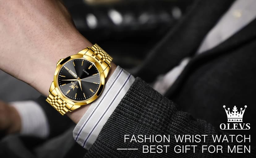 OLEVS Watch for Men Diamond Business Dress Analog Quartz Stainless Steel Waterproof Luminous Date Two Tone Luxury Casual Wrist Watch