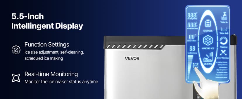 VEVOR Commercial Ice Maker Machine, 360LBS/24H Ice-Making Machine with 250LBS Large Storage Bin, Auto Self-Cleaning Ice Maker with Touchscreen for Bar Cafe Restaurant Business Commercial