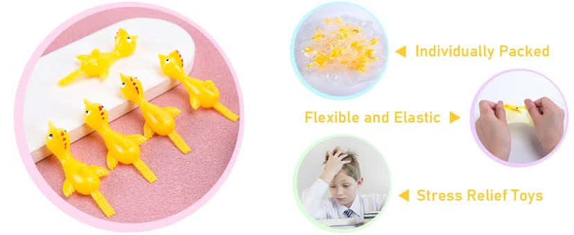 POPLAY 42PCS Flying Chicken Slingshot, Party Favors Treasure Box Toys for Kids 4 to 8, Flicking Rubber Chickens Finger Toys for Christmas Stocking Stuffers, Classroom Prizes, Xmas Gifts Goodie Bag