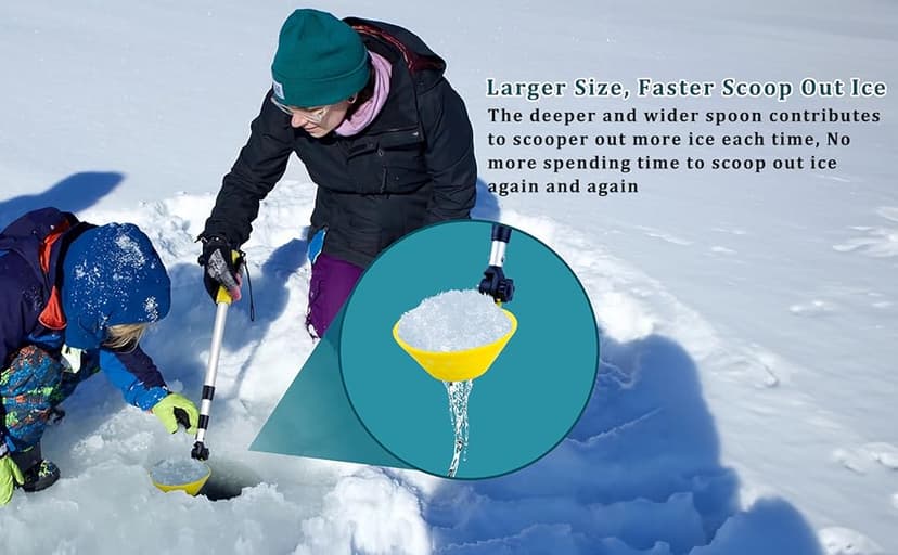Huntury Retractable Ice Fishing Scoop Skimmer, Ice Scooper, Long Length, and Larger Spoon, No More Bending Over to Scoop Out Ice While Ice Fishing