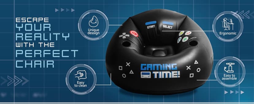 Inflatable Gaming Chair for Kids & Teens with Cup Holders and Side Pocket - This Air Gaming Bean Bag Chairs for kids is The Perfect Furniture for Gamer Room Decor - Perfect Gaming Stuff for boys 4-12