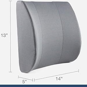 DMI Lumbar Support Pillow for Chair to Assist with Back Support with Removable Washable Cover and Firm Insert to Ease Lower Back Pain while Improving Posture, 14 x 13 x 5, Contoured Foam, Elite, Gray