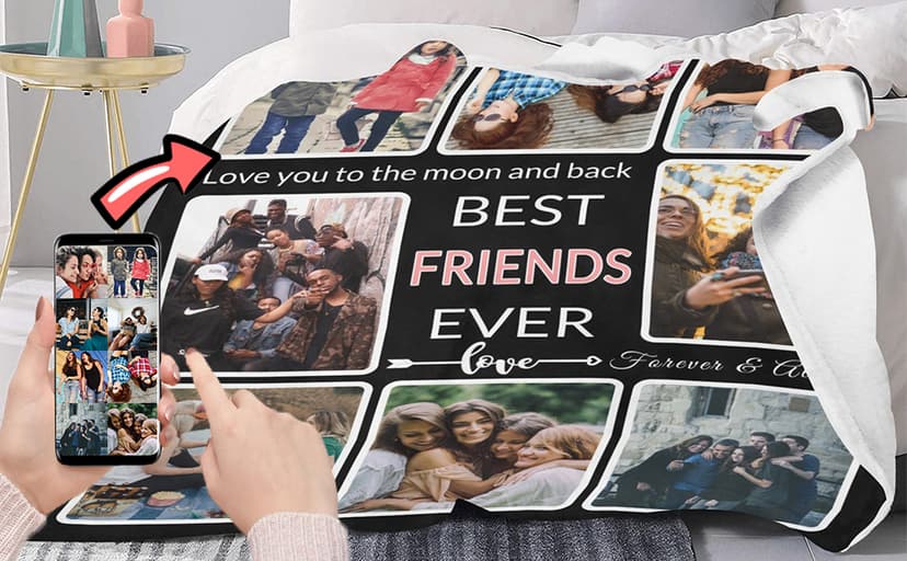Gifts for Friend Customized Blanket with Photo, Make a Personalized Friends Blankets with Picture Custom Memories Souvenir Throw Blanket for Best Friends Ever, 8 Collage Made in USA B09WXXVKZL