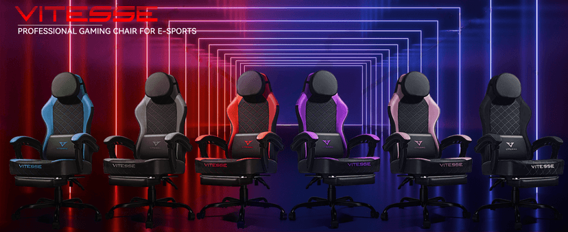 VITESSE Ergonomic Video Gaming Chair for Adults, 400 lbs PC Computer Chair, Racing Office Chair, Silla Gamer Height Adjustable Swivel Chair with Lumbar Vibration Support and Headrest(Red)