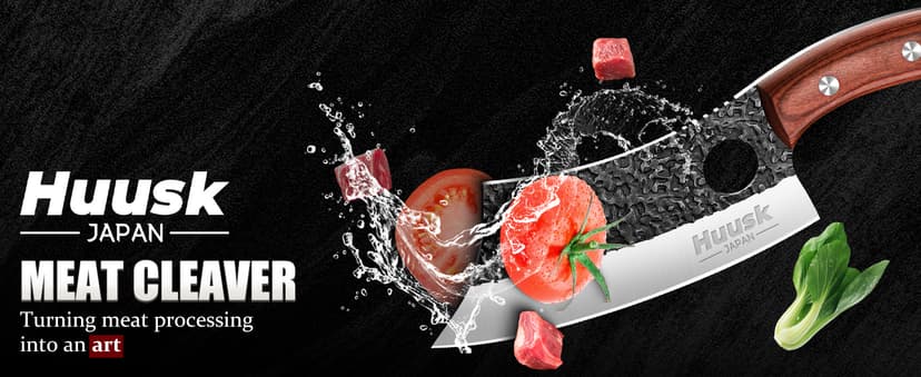 Huusk Butcher Knife Set Hand Forged Serbian Chef Knife Viking Boning Knife Cleaver Knife 3PCS Kitchen Knife Set for Meat Cutting Home & Outdoor Cooking BBQ Knives Gift for Men