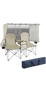 BDL 3 Person Camping Chair with Canopy Shade, Oversized Heavy Duty Camping Chair with Cup Holders & Ice Bag Portable Family Folding Chair for Outdoor, Lawn & Sports,White