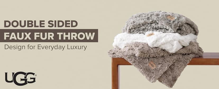 UGG Adalee Faux Fur Throw Blanket Luxury Lightweight Cozy Soft Throw for Couch Bed or Chair Hypoallergenic Machine Washable Double-Sided Fluffy Blanket Home Decor, 50-inch x 70-inch, Natural White