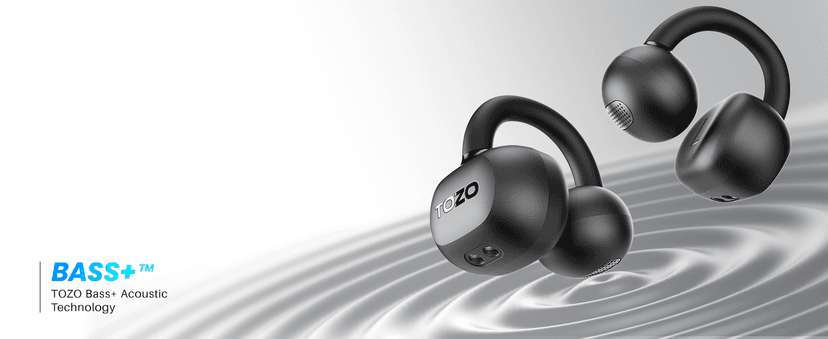 TOZO OpenEarRing True Open Ear Headphones, Lightweight Comfort Open Ear Clip Wireless Earbuds, 40H Play Bluetooth 5.4 Headphones with Smart Digital Display Design Fit Sports Running, Workout Black