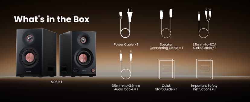 Edifier MR5 2.0 Studio Monitor Bookshelf Speakers, 110W(RMS), Hi-Res Audio, Bluetooth 6.0, 3-Way Active Design, Room Compensation, XLR/TRS/RCA Inputs, Compact Size for Home Studio & Music - Black