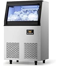 Coolski Commercial Nugget Ice Maker Machine, 100Lbs Daily Production, Under Counter Sonic Ice Machine with 20Lbs Dual Storage Bin, Pebble Pellet Ice Maker for Home, Office, Cafe, Gravity Drain