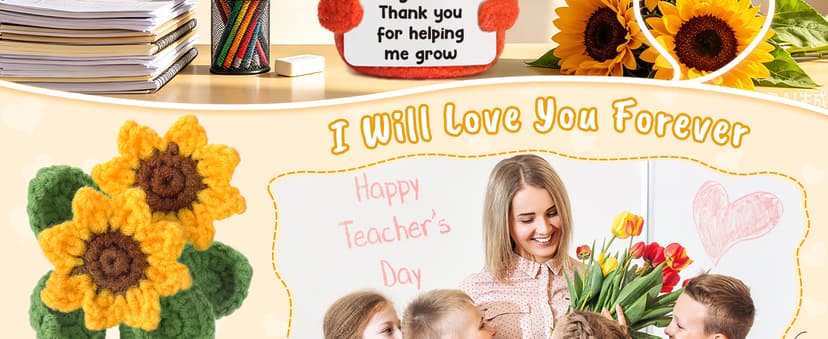Help Me Grow Teachers Day Graduation Small Handmade Crochet Sunflower Last Day of School Valentines Easter Gift for Teacher Teacher Back to School Christmas Appreciation Gifts Thank You Teacher B0F21M6HP4