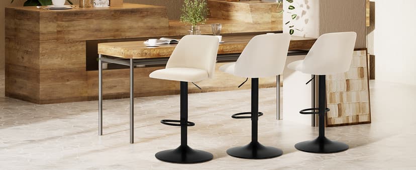 COLAMY Bar Stools Set of 4, Modern Swivel Bar Chairs, Adjustable Upholstered Barstools Counter Height with Full Backrest for Bar, Dining Room, Kitchen Island, Beige
