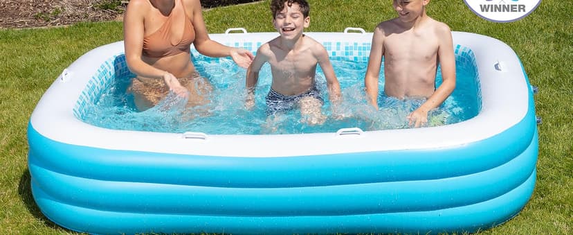 Premium Large Inflatable Pool with Soft Floor, Handles and Drain for Adults and Kids, 90"x60"19" Durable Blow Up Outdoor Swimming Pool for Backyard, Summer Gift, Family Size Kids Pool