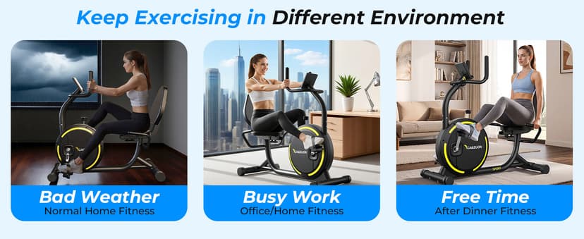 Recumbent Exercise Bike for Home Heavy-Duty Stationary Bike For Seniors Bicycle Exercise Machine Bicycle LCD Monitor,265LBS,8 Level Resistance Black