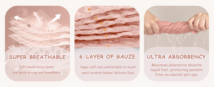 Looxii Muslin Burp Cloths Baby Girl 6 Pack - 20" x 10" - Ultra Soft & Absorbent, 6-Layer 100% Cotton for Spit Up & Drool- Gentle Baby Burping Cloth, Newborn Essentials Shower Gift Girl, Gradient Pink