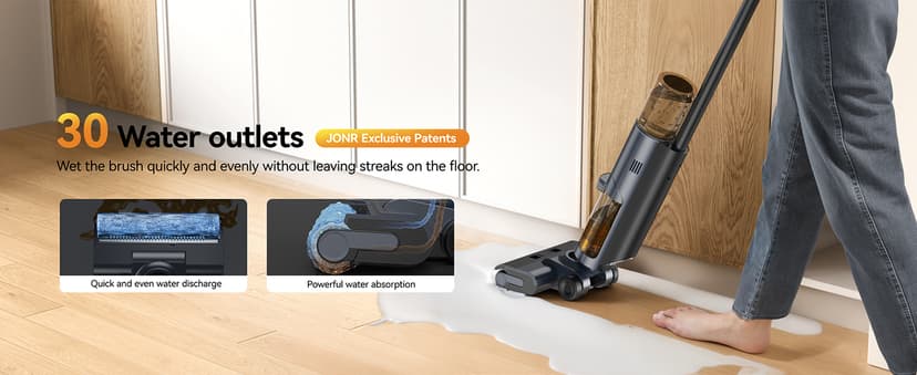 JONR ED12 PRO Wet Dry Vacuum Cleaner,Vacuum Mop, Three Sided Cleaning,Hot Water Self-Cleaning,Hot Air Drying,Tangle-Free,Smart Hard Floor Cleaner Machine with Powerful Suction