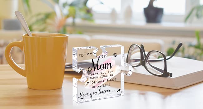 LukieJac Gifts for Mom from Daughter Son - Best Mom Ever Gifts Unique Mother Birthday Acrylic Puzzle-Shaped Plaque Desk Decorations Present for Mom Christmas Anniversary