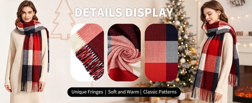 Loritta Womens Scarf Fashion Long Plaid Shawls Wraps Big Grid Winter Warm Lattice Large Scarves Gifts