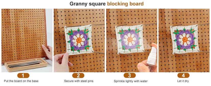 HHSarioneiro 11.8" Crochet Blocking Board with 16 Pins/Pegs, Granny Square Blocking Boards for Crochet Projects, Wooden Crocheting Accessories Gifts for Crocheters