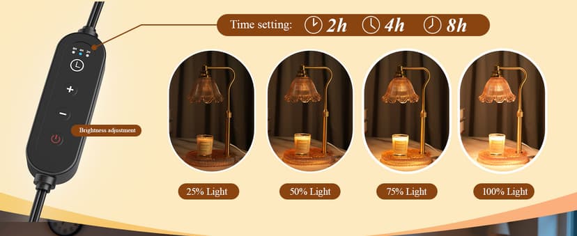 Flameless Electric Wax Warmer for Jar Candles, Includes 2 Bulbs, Brown, Home Decor Gift for Men & Women, Housewarming Flower Candle Warmer Lamp with Timer & 4-Level Dimmer, Adjustable Height B0F47HJQKV