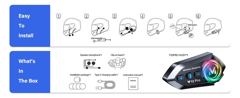 Motorcycle Helmet Bluetooth Headset 2 Way Intercom 550 Yards,HIFI Sound,Noise Cancellation,Music Share,1000mAh,Helmet Speakers Headphones FM,Easy to Connect/Use with Gloves,Waterproof,Voice Assistant