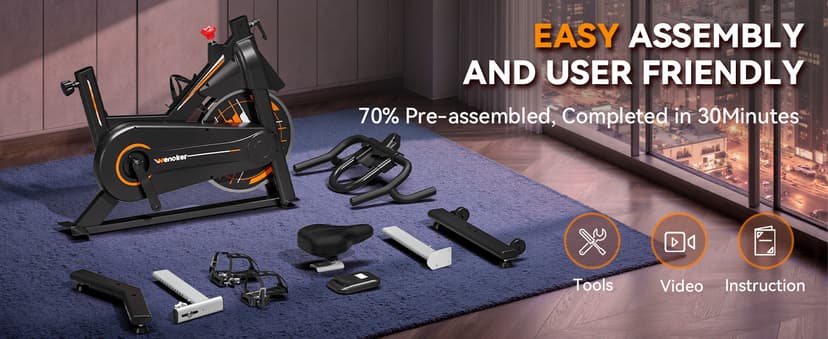 Exercise Bike, Wenoker Stationary Bike for Home, App Supported Indoor Bike with Silent Belt Drive, Heavy Flywheel, Multi-grips Handlebar and Upgraded Digital Display