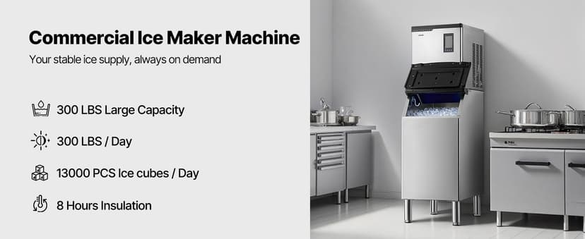 VEVOR Commercial Ice Maker Machine, 360LBS/24H Ice-Making Machine with 250LBS Large Storage Bin, Auto Self-Cleaning Ice Maker with Touchscreen for Bar Cafe Restaurant Business Commercial