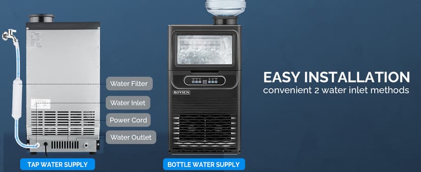 ROVSUN 110LBS/24H Commercial Ice Maker Machine with 50lbs Storage Bin, Freestanding/Countertop Ice Machine with 2 Water Inlets, Ice Scoop & Water Filter for Home Office Restaurant Bar Cafe Use