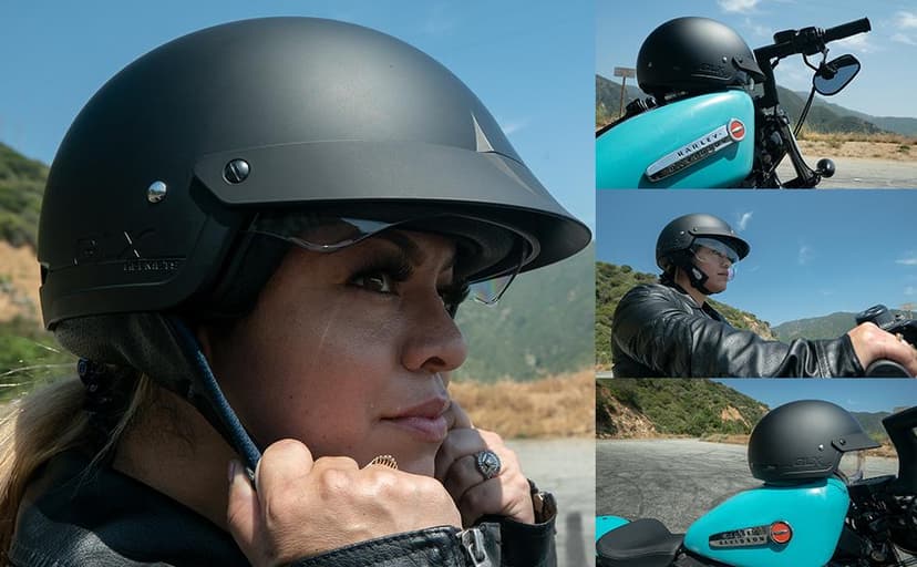 GLX M14 Open Face Motorcycle Helmet - Matte Black, Large - DOT Approved