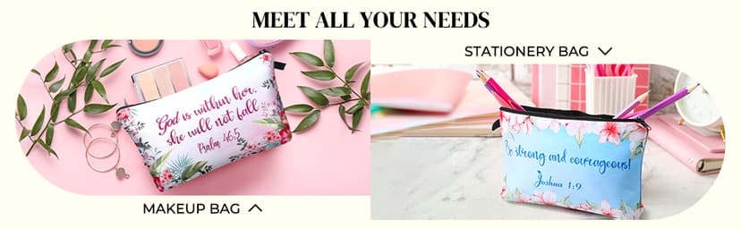 Chunful 12 Pcs Inspirational Christian Gifts Religious Makeup Bags Bulk for Women Bible Verse Flower Cosmetic Bag Thanksgiving Christmas Gift for Church Ladies, 7.48 x 4.72 Inch(Stylish)