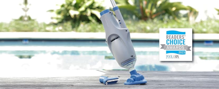 KOKIDO Rechargeable Handheld Hot Tub Spa Pool Vacuum, IPX8, Aluminum Pole and 2 Brush Heads, Cordless, Ideal for Light-Duty Spot Cleaning Spas and Small Pools up to 20ft, 60-min, Sand and Debris XV110