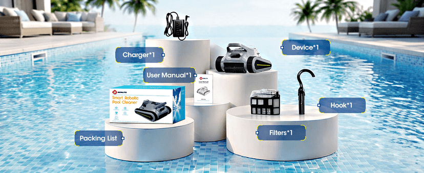 Cordless Robotic Pool Cleaner - Automatic Pool Vacuum Robot for Inground&Above Ground Pools, Wall&Waterline Climbing, Smart Navigation, 180mins Runtime, APP Control, Dual Filtration, Powerful Suction